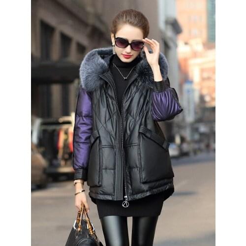 Real Leather Jacket Winter Coat Women Fox Fur Collar Warm Down Jacket Women Genuine Sheepskin Coat Chaqueta Mujer 619048
