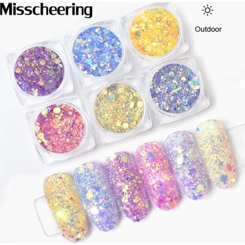 1 Box Light Color Change Nail Glitter Sequins Ultraviolet Light Gradient Holographic Hexagon Flakes Manicure Nail Art Decoration