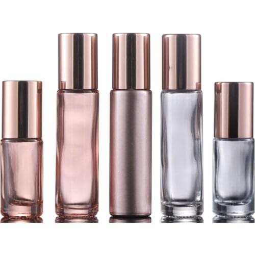 10Pcs/Lot 5ml 10ml Essential Oil Roller Glass Bottles With Crystal Gemstone Roller Ball And Rose Gold Cap For Lip Gloss Perfume