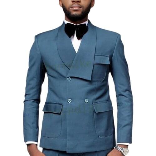 2021 Latest Designs Double Breasted Men Wedding Suit Slim Fit Tuxedo Custom Groom Prom Blazer 2Pcs