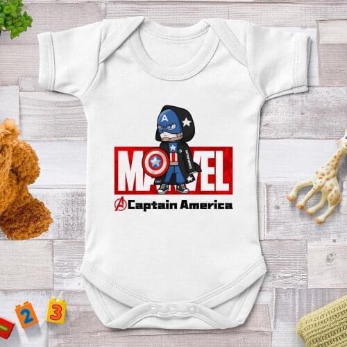 2021 Captain American Unisex Newborn Baby Boy Clothes White Baby Girl Clothes Cartoon Girls Baby Clothing Jumpsuits Bodysuits