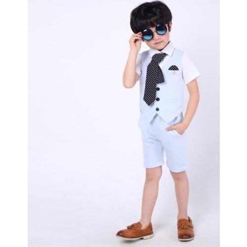 2020 New Kids Boys Summer Clothing Sets Children Formal Wear Soft Short Shirt + Striped vest + Shorts Kids 3PCS Fashion Suits