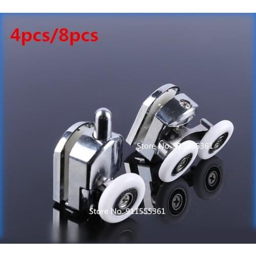 4pcs-8pcs/set double top+Single Bottom Zinc-Alloy Sliding Shower Cabin Pulley Wheel Runner Door Rollers Replacement