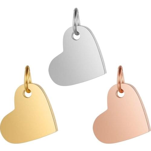5pcs/lot 100% Stainless Steel Mirror Polished 14mm Heart Tag Charm Pendant for Bracelet Necklace DIY Jewelry Making Charms