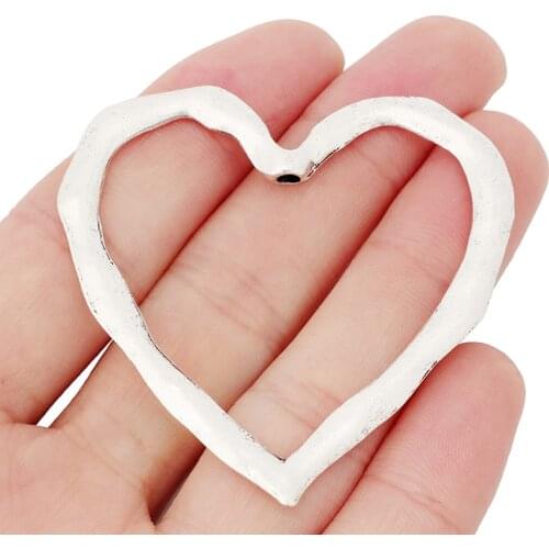 5 x Large Tibetan Silver Hammered Open Heart Necklace Charms Pendants for Jewelry Making Findings 57x57mm