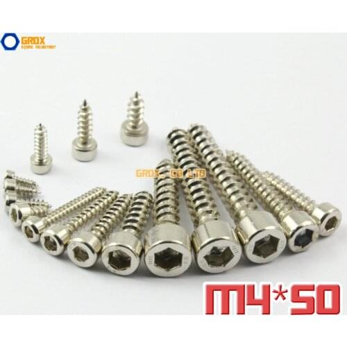 50 Pieces M4 x 50mm 8.8 Grade Alloy Steel Nickel Plated Hexagon Socket Cap Head Self Tapping Screw Model Screw