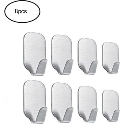 8 x Self Adhesive Hooks Stainless Steel Bathroom Kitchen Closet Wall Hook up Hanger Waterproof Office Storage Hook Holder Rack