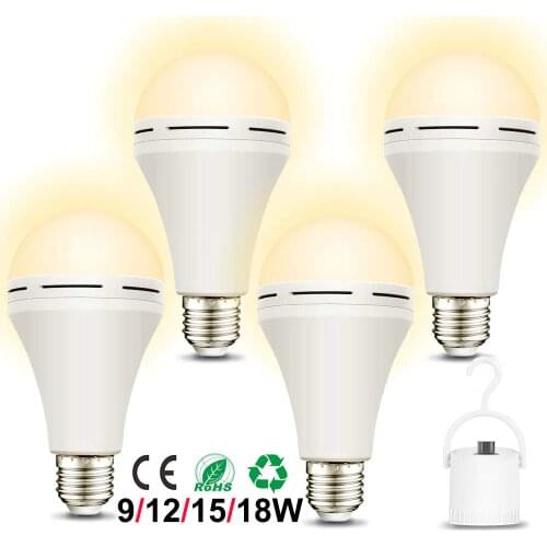 Emergency Rechargeable Light Bulb 3500K Soft White Light Bulbs Stay Lights Up When Power Failure1200mAh 9W LED Light Bulbs