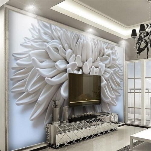 Beibehang Large custom wallpaper murals any size 3D three-dimensional relief white daisy decoration painted TV backdrop