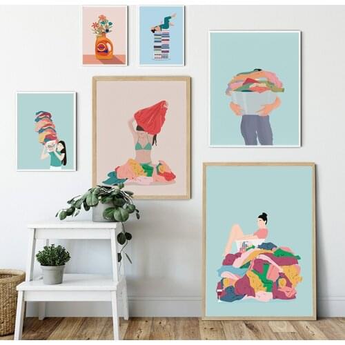 Stain Removal Wash Clothe Flower Pastel Wall Art Canvas Painting Nordic Posters And Prints Wall Pictures For Laundry Room Decor