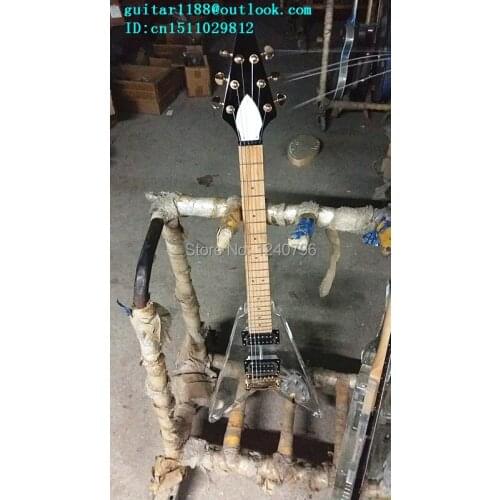 Free shipping new electric guitar with organic glass body with light for children made in China +foam box 2103