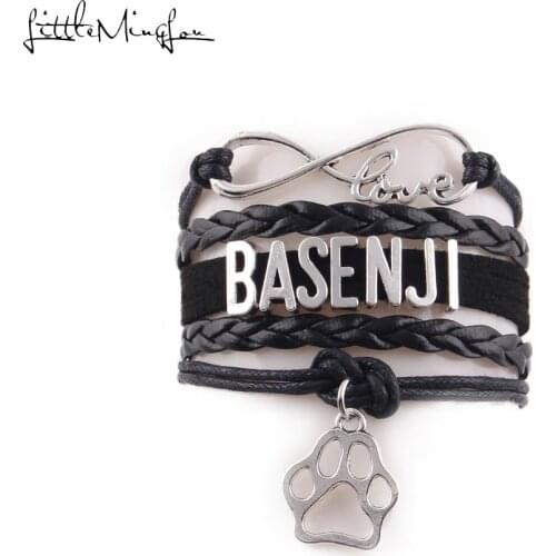 Little Minglou Infinity love Basenji dog bracelet dog pet paw charm leather wrap men bracelets & bangles for women jewelry