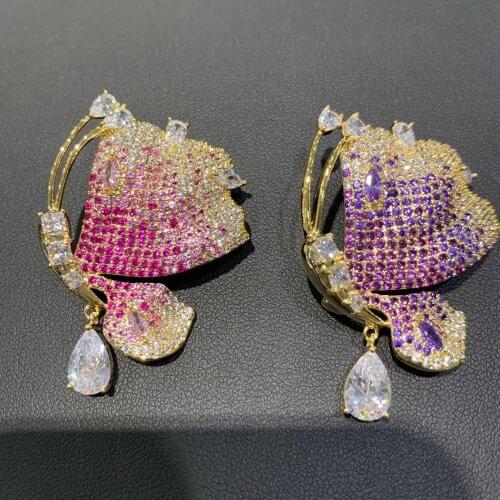 New style butterfly brooch copper with cubic zircon smart fashion women jewelry for coat free shipping decoration blue color