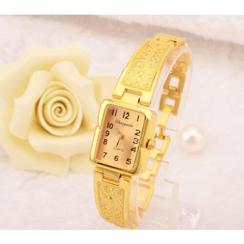 Gold/Silver Women Vintage Luxury Watches Elegant Quartz Fashion Rectangle Dial Watch Carved Pattern Bracelet Casual WristWatches