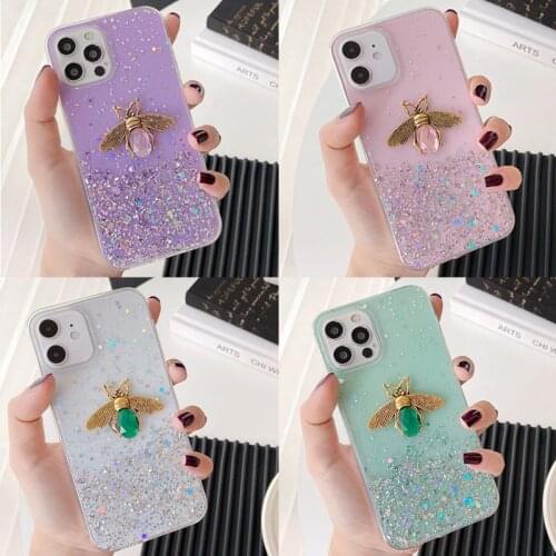 Diamond Bee Bling Glitter Soft TPU Case For Huawei Honor 30 V30 30S X10 9S 9A Mate 40 Pro Nova 8 Pro P smart 2021 Sequins Cover