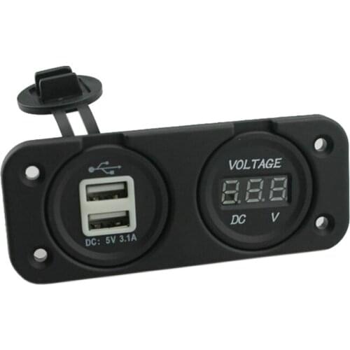 DIY 12~24V Waterproof Motorcycle Car Dual Charger 3.1A Voltmeter 2-Port USB Power Socket Outlet Plug