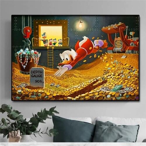 Scrooge Mcduck Money Canvas Posters and Prints Alec Monopoly Paintings Graffiti Art Gold Coin Luxury Movie Wall Art Home Decor