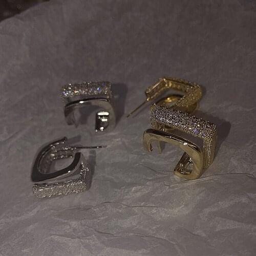 Exquisite Sparkling Zircon Inlaid Square Stud Earrings for Women Vintage Fashion Gold Plated Piercing Earrings Jewelry