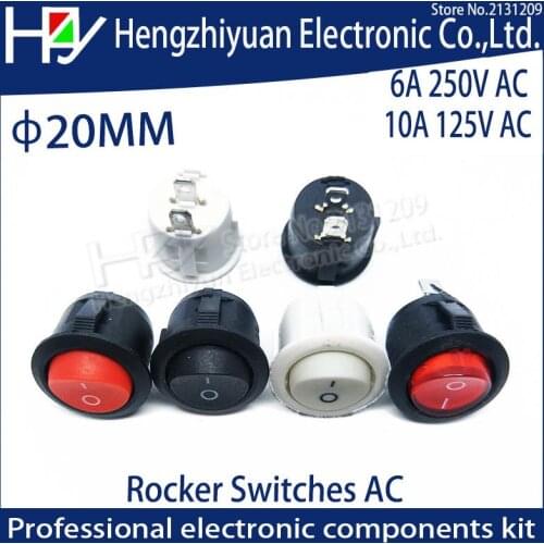 10Pcs 20mm 6A 250V AC On Off Snap SPST Round Boat Rocker Switch Black 2Pin Power Switch Push Button Switch Black White Factory