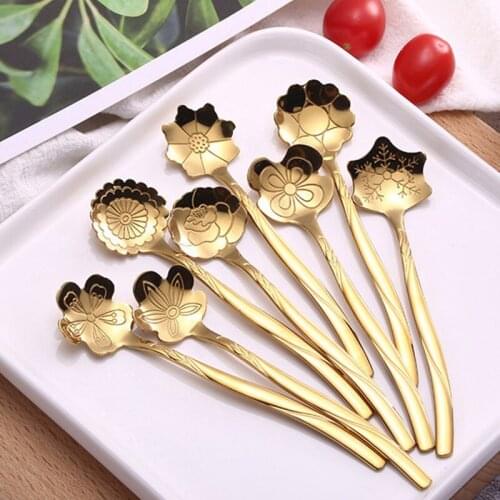Creative Stainless Steel Tea Coffee Spoon Vintage Tableware Flower Shape Petal Mixing Spoon