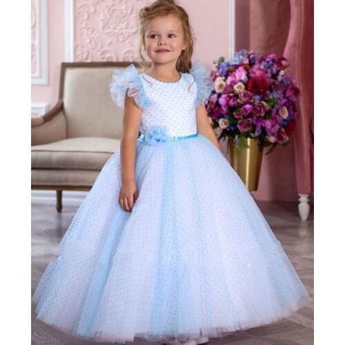 Pearls Jewel Neck Lace Zipper Back Wedding Party Gowns Lovely Princess Birthday Gowns for Girls