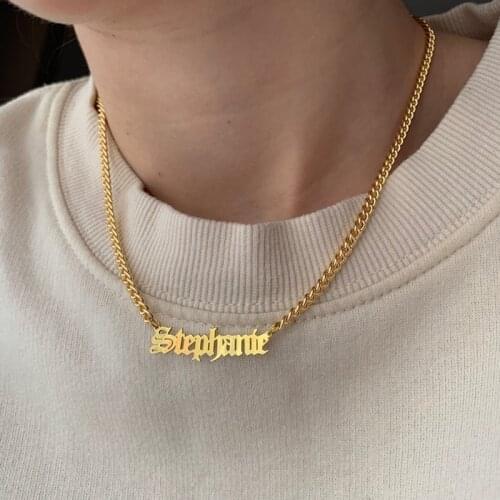Cuban Chain Name Necklace Pendant Customized Jewelry Personalized Stainless Steel Nameplate Choker Necklaces For Women Men Gifts