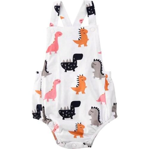 Cute Newborn Kid Baby Boys Girls Clothes Cotton Dinosaur Print Sleeveless Straps Romper Jumpsuit Summer Casual Outfit