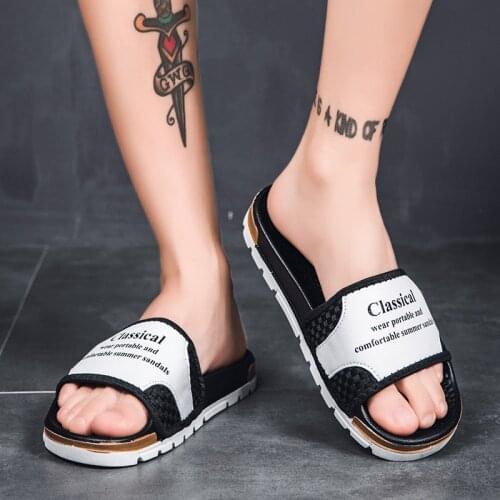 Trendy Brand PU Leather Student Slippers Mens Summer 2021 European And American Fashion Youth Leisure Home Travel Flat Sandals