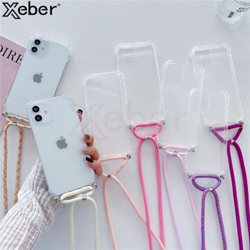 Fashion Crossbody Strap Lanyard Case For iPhone 11 12 Pro XS Max Mini XR X 8 6 6S 7 Plus SE Necklace for Carry Clear Soft Cover