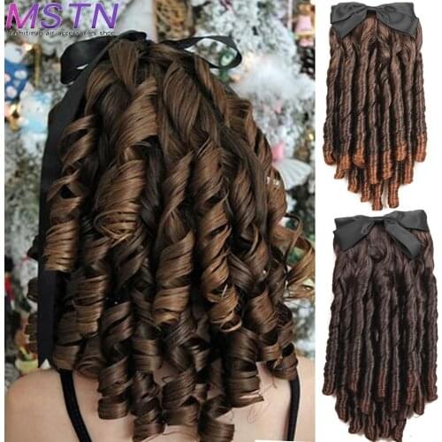 MSTN Ladies Medium Long Hair Braided Synthetic Heat-Resistant Ponytail Black Brown Afro Small Curly Hair Comfortable Breathable