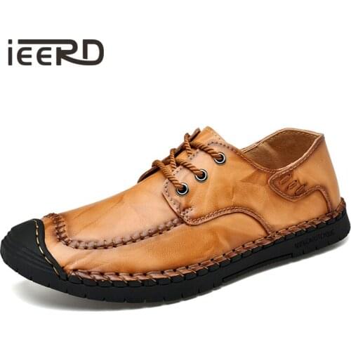 Hand-made Men Loafers Size 46 Split Leather Shoes Men Casual Shoes Soft Quality Men Flats Breathable Men Shoes