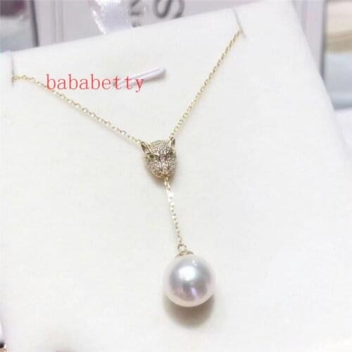 New Tibetan silver Leopard head inlay fashion natural 12mm shell pearl Pendant necklace