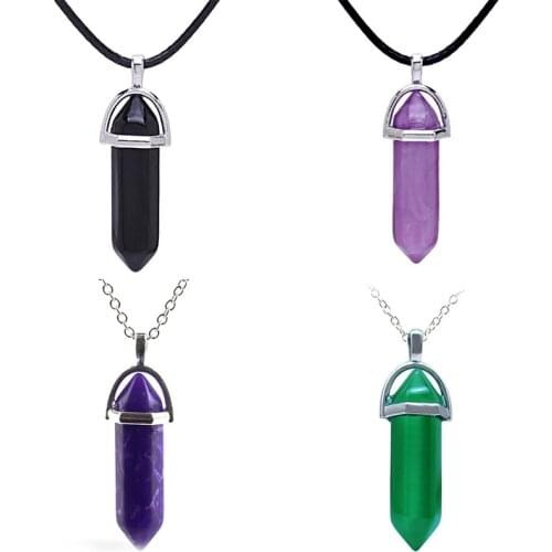 Momiji Handmade Crystal Natural Stone Pendant Necklace Healing Necklace Charm Jewelry Pink Crystal Amethyst Pendant Necklace