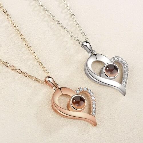 100 Language I Love You Necklace Memory Projection Heart Pendant Letter Charm Necklaces for Women Girl Jewelry