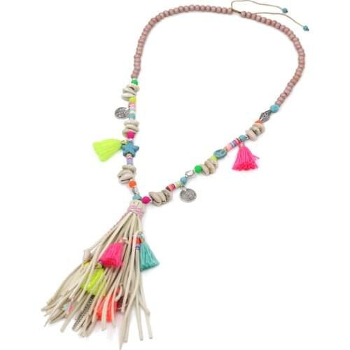 Women Jewelry Boho Necklaces Colorful Stone Shell Tassel Pendant Necklace Female Girls Statement Long Necklace for Dress