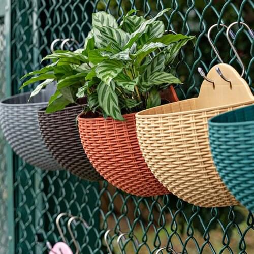 Hanging Planters Creative Imitation Rattan Wall Hanging Planter Pot European Half Round Flowerpot Semicircular Wall Flower 2021