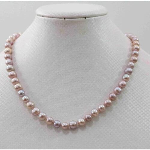 Selling Jewelry>>>New Natural pink purple 7-8mm akoya freshwater pearl necklace 18inch