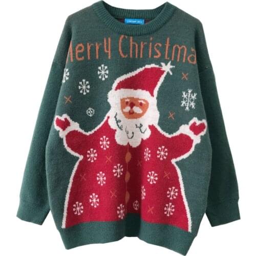 Christmas Knitted Sweaters Women Ins O-Neck Ugly Oversized Couple Winter Lazy Jumper Retro Pullover Sweater Thick Warm Tops Fad