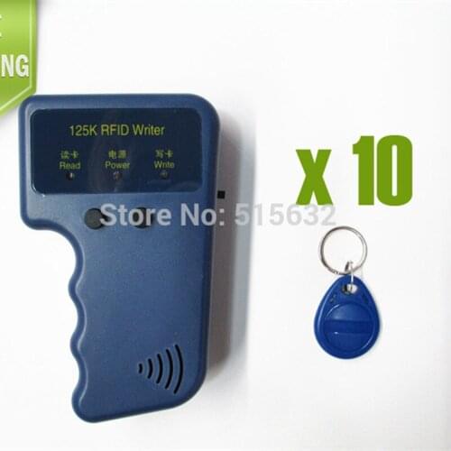 Handheld 125khz ID Card Copier Writer RFID Keyfob Duplicate Access Control Waterproof Compatible T5577+ 10pcs Rewritable Tag