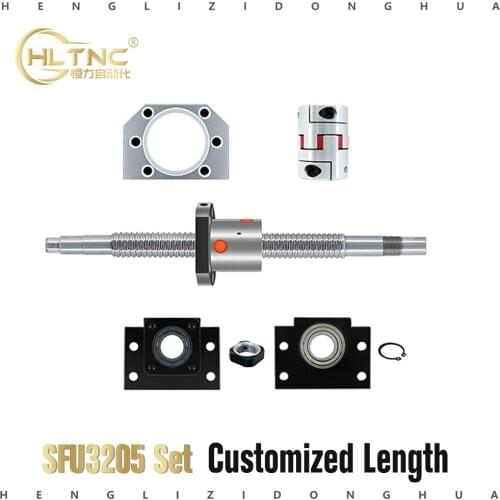 SFU3205 set:RM3205 rolled ball screw C7 with end machined+Metal Deflector ball nut + nut housing+BK/BF25 end support + coupler