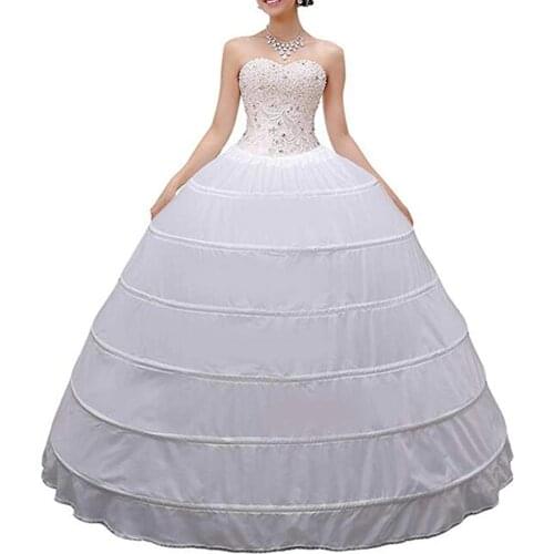 Wedding Petticoat Crinoline 6 Hoop Women White Skirt Long Ball Gown Underskirt