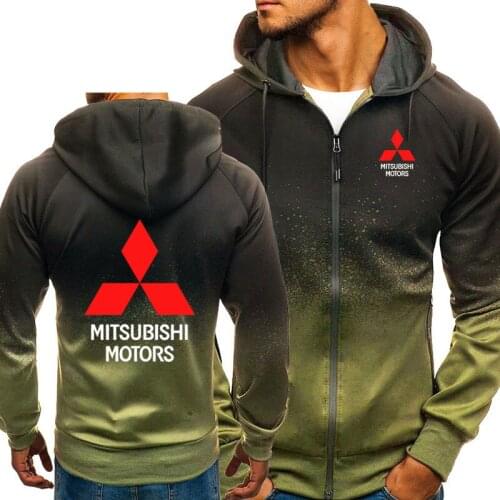 Hoodies Men Mitsubishi Car Logo Print Casual HipHop Harajuku Gradient color Hooded Fleece Sweatshirts zipper Jacket Man Clothing