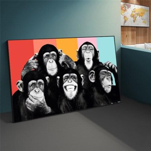 Funny Monkeys Abstract Canvas Art Posters And Prints Animals Wall Art Canvas Paintings Kids Room Decor Art Pictures Wall Cuadros