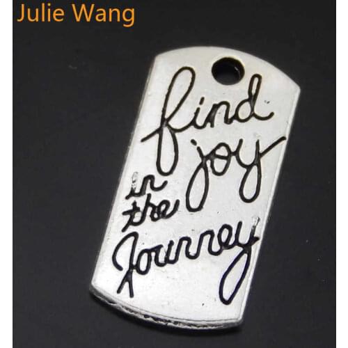 Julie Wang 15PCS Words Tag Charms Antique Silver Color Find joy in the journey Alloy Necklace Pendants Jewelry Making Accessory