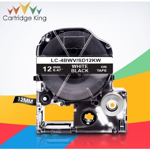 Label Tape SD12KW LC-4BWV White on Black 12mm Sticker for Epson LabelWorks LW-300 LW-300L LW-C410 King Jim TepraPro Label Maker