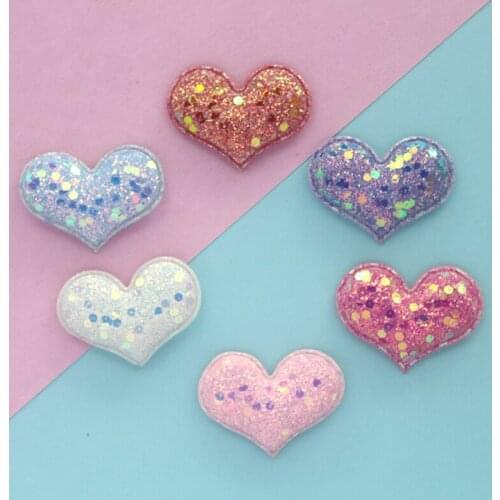 20pcs Shiny Fabric Padded Patches Glitter Heart Appliques for Craft baby accessories Supplies DIY Hair Clips ornament