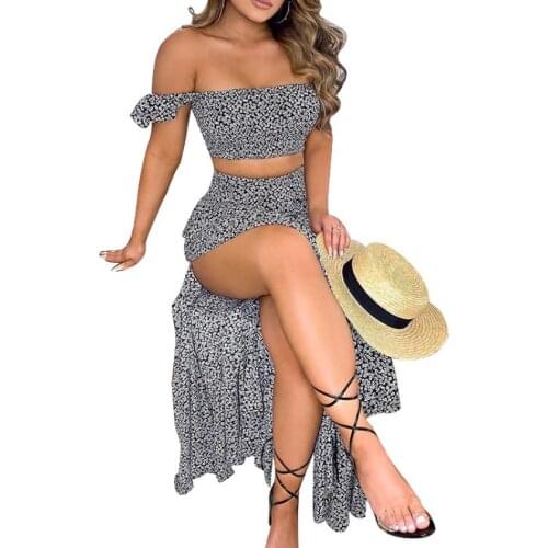 Womens Clothing Summer 2021Fashion Sexy Printed Tube Top Split Skirt Two-Piece Dress