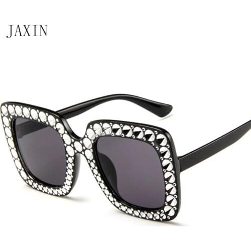 JAXIN Fashion big rhinestone Sunglasses Women personality square sunglasses brand design trend atmosphere gorgeous glasses UV400