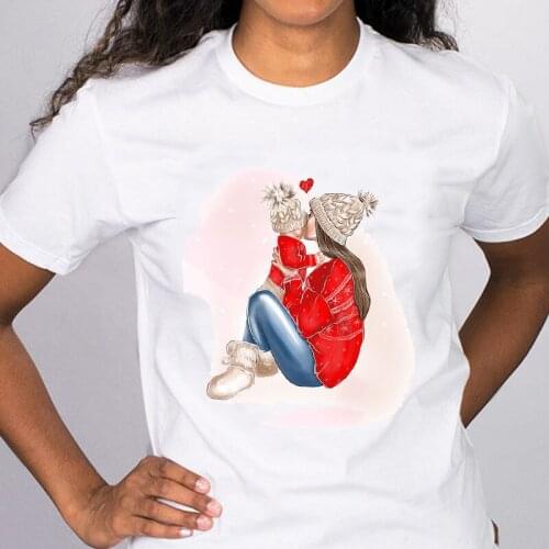 Women Merry Christmas Winter Time Fashion Girl 90s Cartoon Graphic Holiday Tees Clothes Mom And Baby Print Female Tops Tee