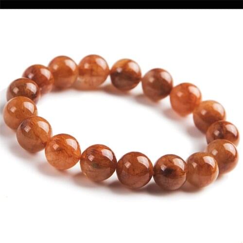 Genuine Natural Copper Hair Rutilated Quartz Crystal Women Charm Round Bead Healing Stone Fashion Bracelet 12MM